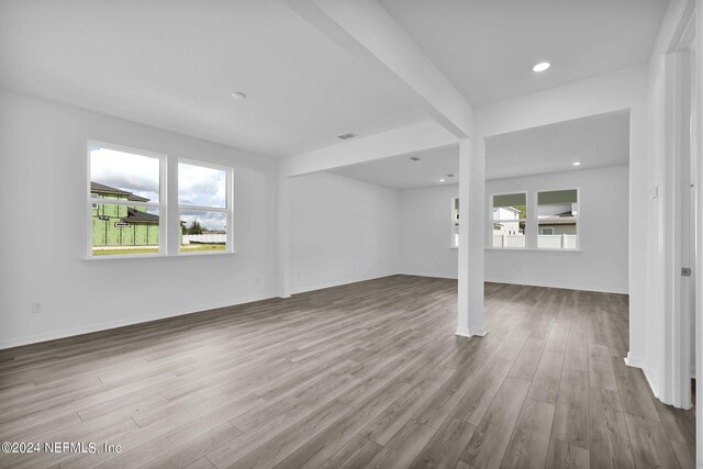 basement featuring light hardwood / wood-style floors