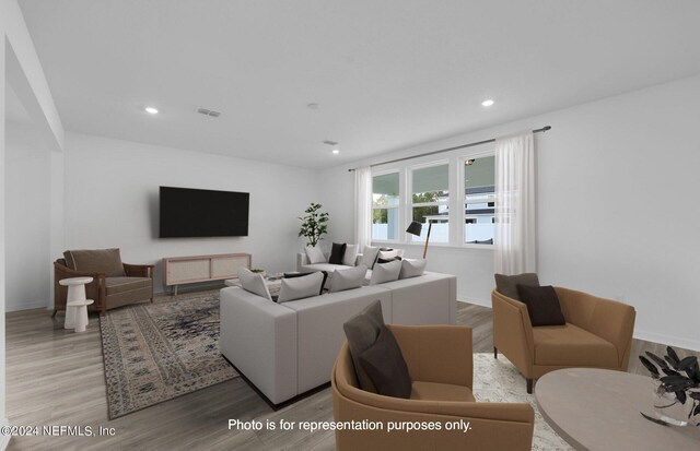 living room featuring light wood-type flooring