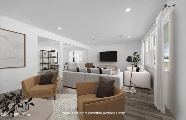 living room with hardwood / wood-style flooring and plenty of natural light