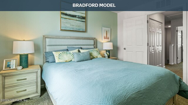 bedroom featuring carpet and a closet