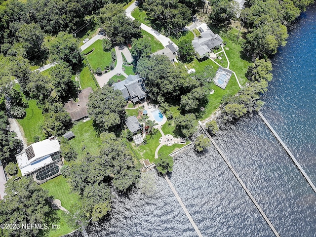 aerial view with a water view