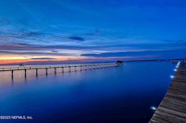 view of dock featuring a water view