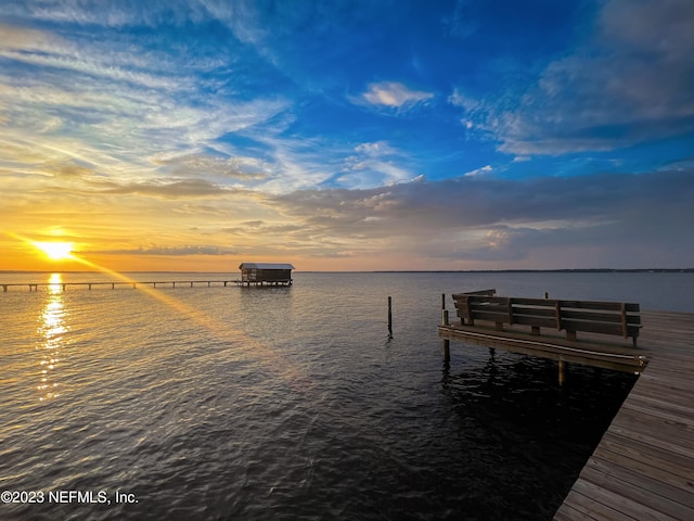 dock area with a water view