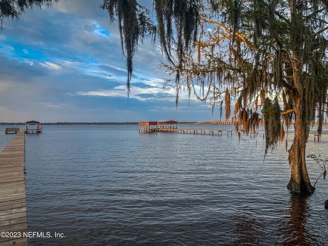 property view of water featuring a dock