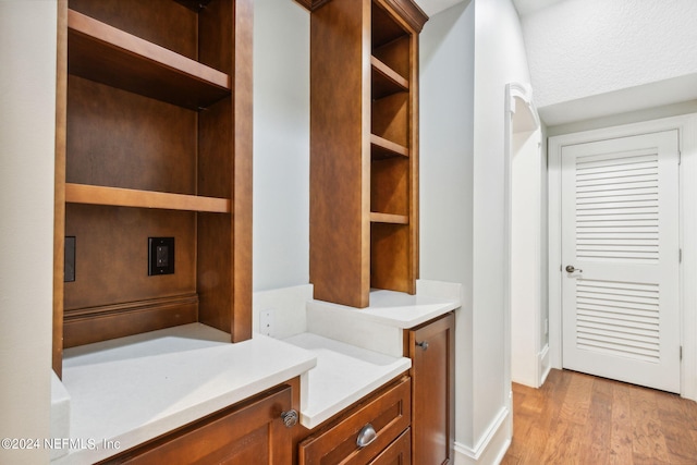 bathroom with wood-type flooring and vanity