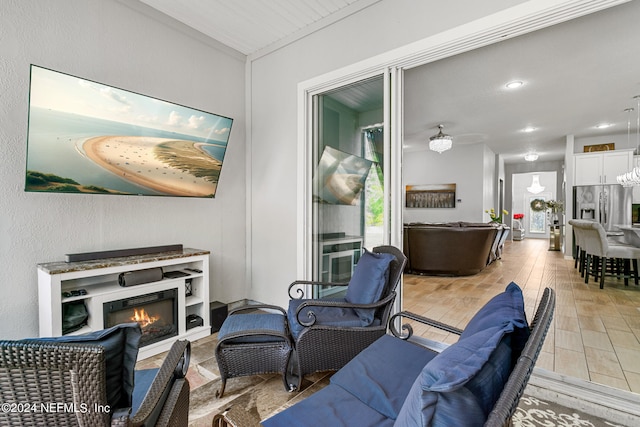 living room featuring ceiling fan