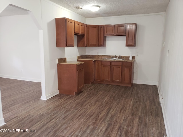 kitchen featuring sink, dark hardwood / wood-style floors, and a textured ceiling