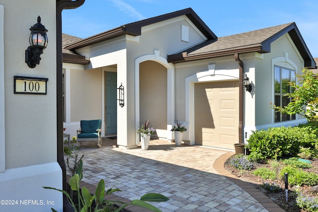 exterior space with a garage