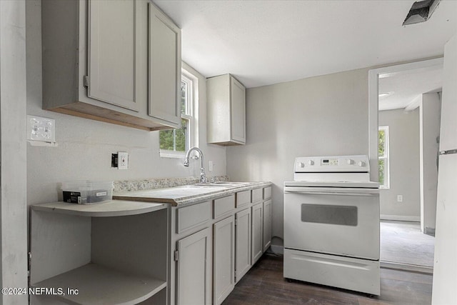 kitchen with sink, dark hardwood / wood-style flooring, and electric stove