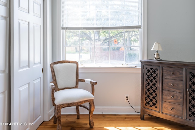 sitting room with light hardwood / wood-style floors