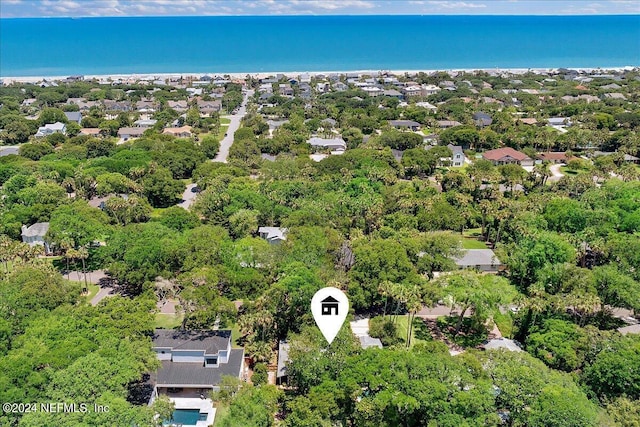 bird's eye view featuring a water view and a residential view