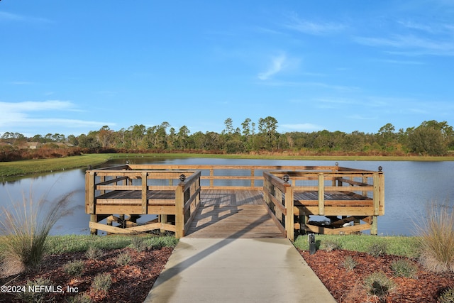 view of dock with a water view