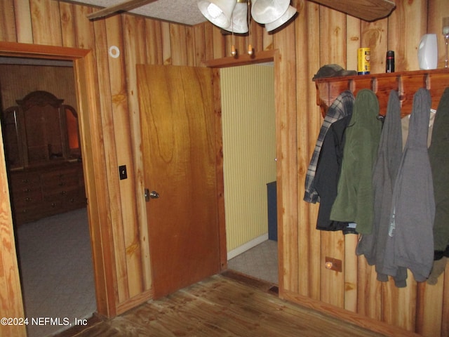 interior space with wooden walls