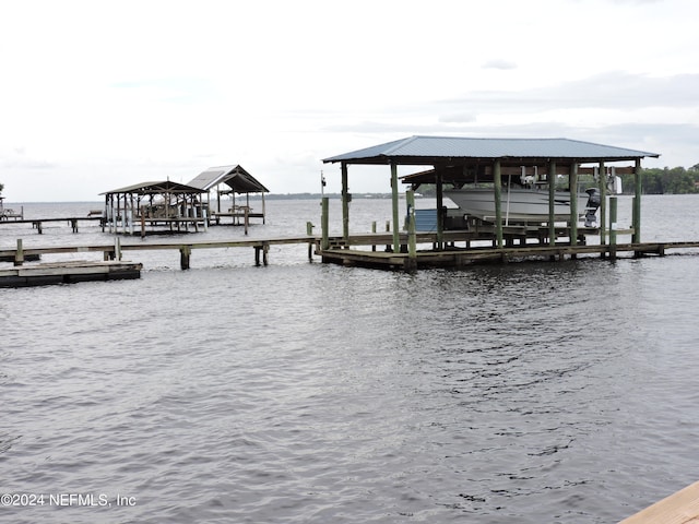 view of dock featuring a water view