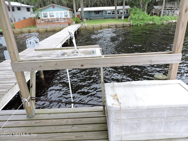 view of dock with a water view