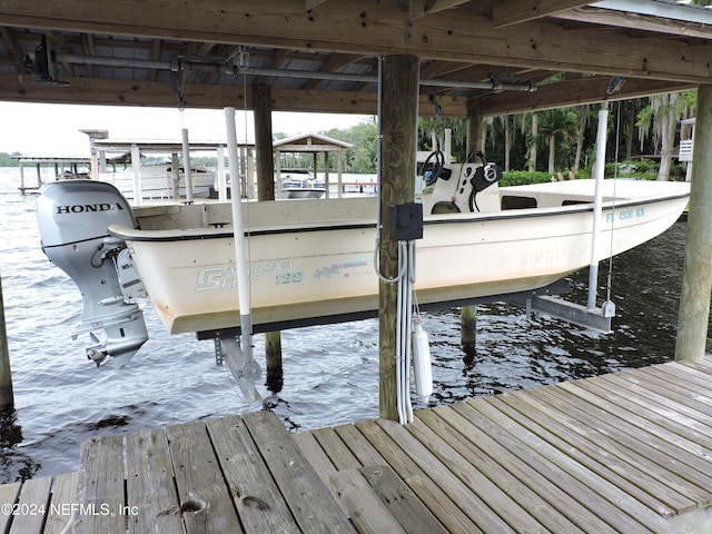 dock area with a water view