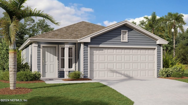 view of front of property featuring a garage and a front yard