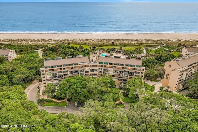 aerial view with a view of the beach and a water view