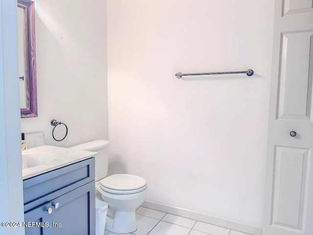 bathroom with tile patterned flooring, toilet, and vanity