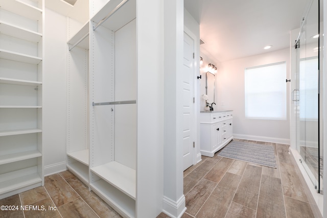 spacious closet with hardwood / wood-style floors