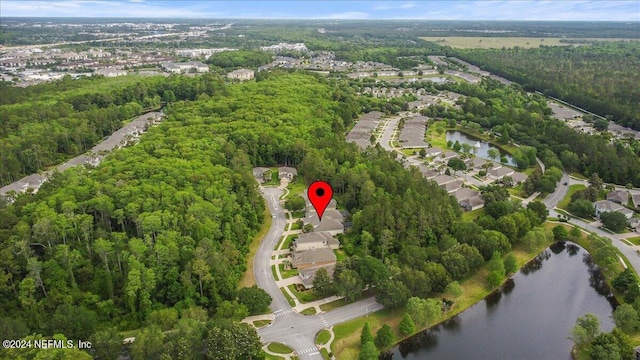 aerial view with a water view