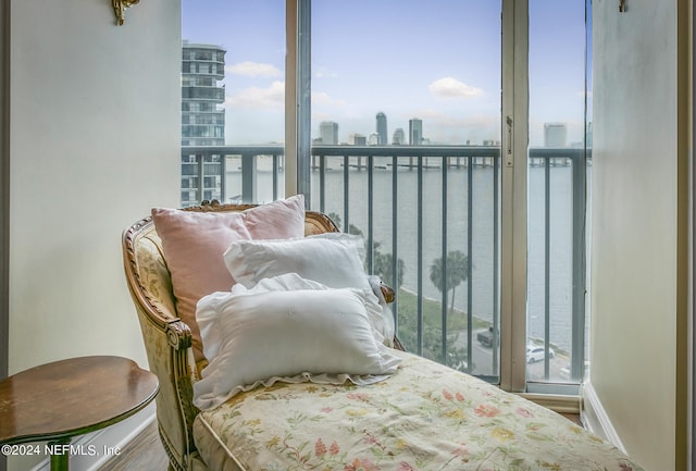 balcony featuring a water view