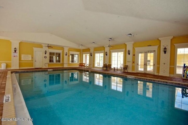 view of pool featuring ceiling fan