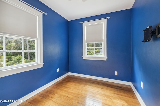 spare room featuring hardwood / wood-style flooring and ceiling fan