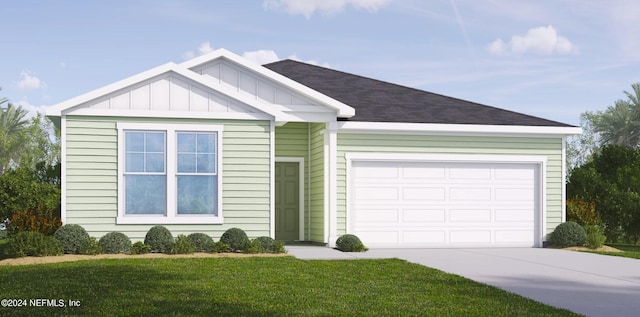 view of front facade featuring a garage and a front yard