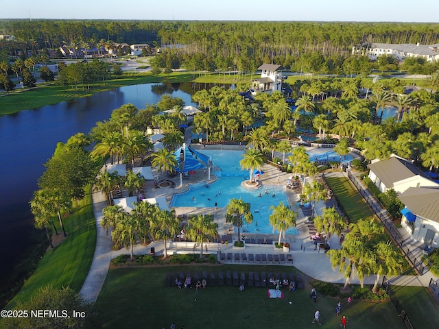 bird's eye view featuring a water view