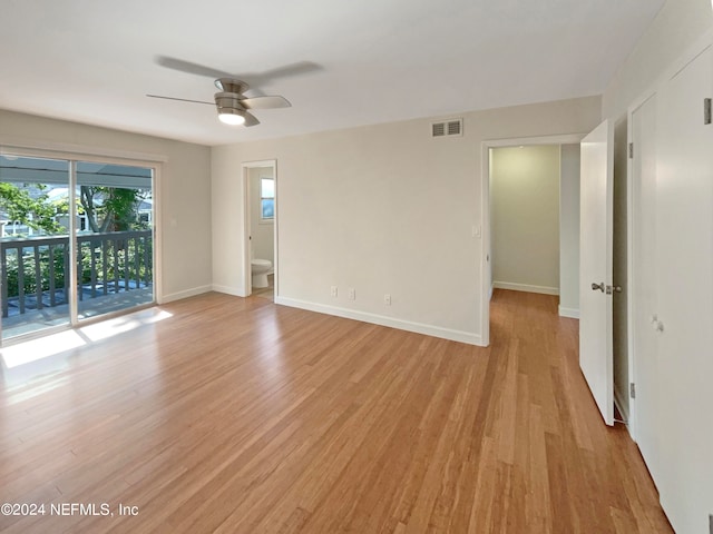 unfurnished room with light hardwood / wood-style floors and ceiling fan