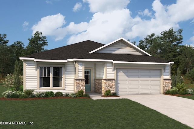 view of front of home featuring a front lawn and a garage