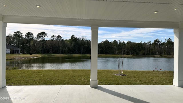 water view with a wooded view