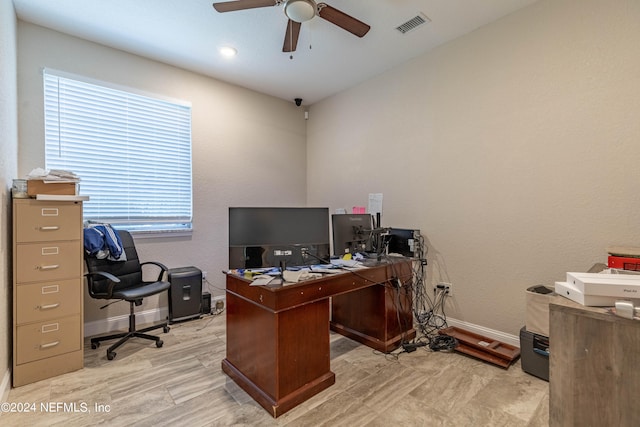 home office featuring ceiling fan