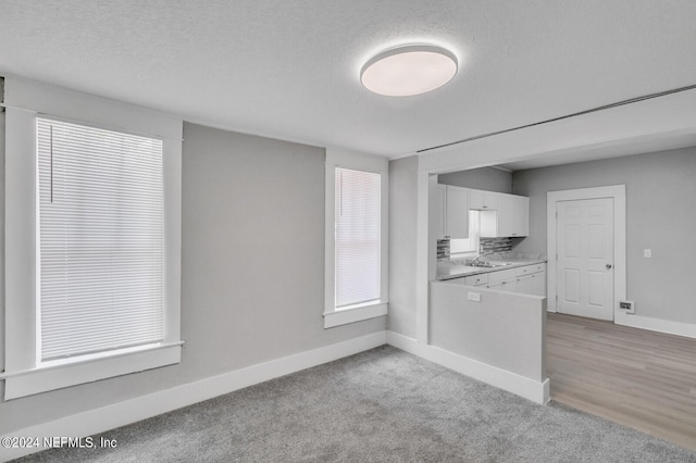 interior space with sink and a textured ceiling