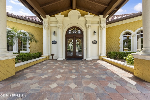 doorway to property featuring french doors