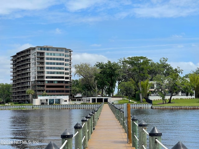 dock area featuring a water view