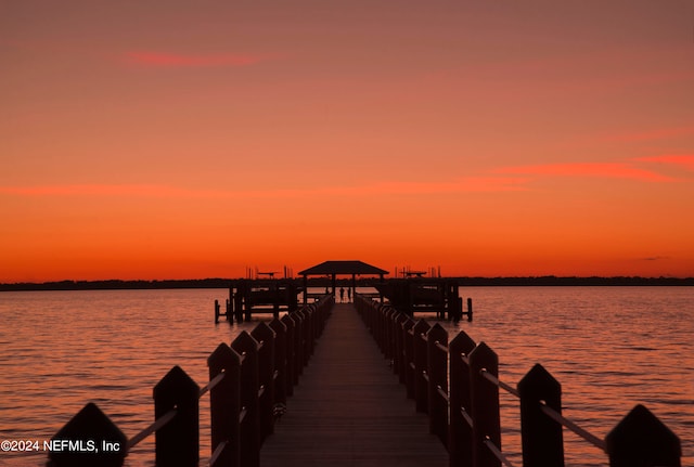 view of dock featuring a water view