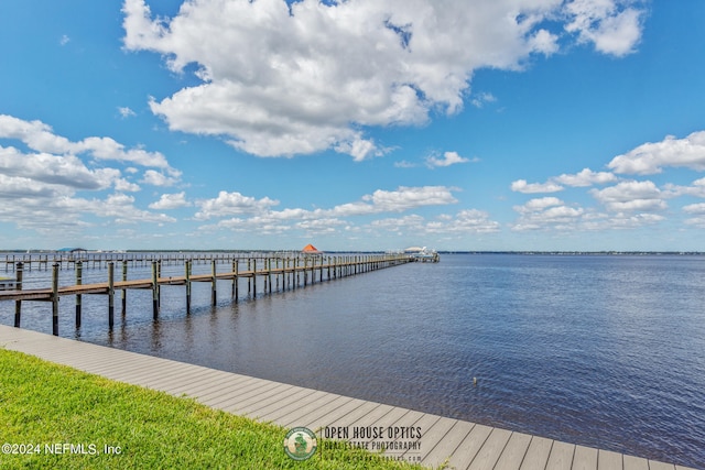 view of dock featuring a water view