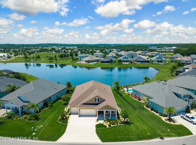 aerial view with a water view