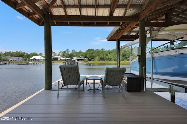 dock area with a water view