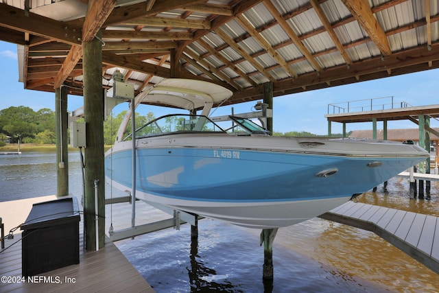 view of dock featuring a water view