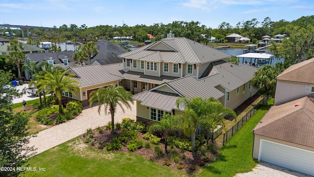 bird's eye view featuring a water view