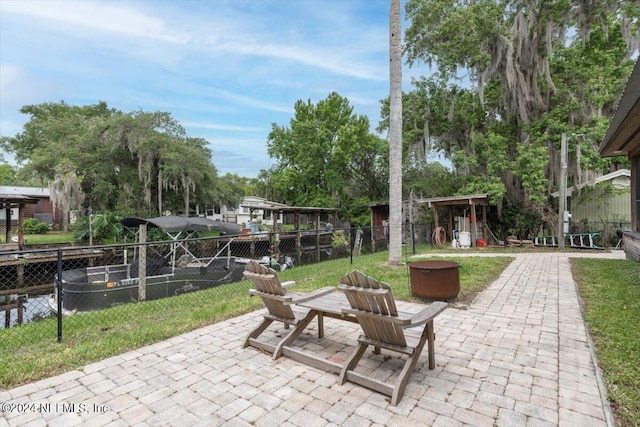 view of patio featuring a playground