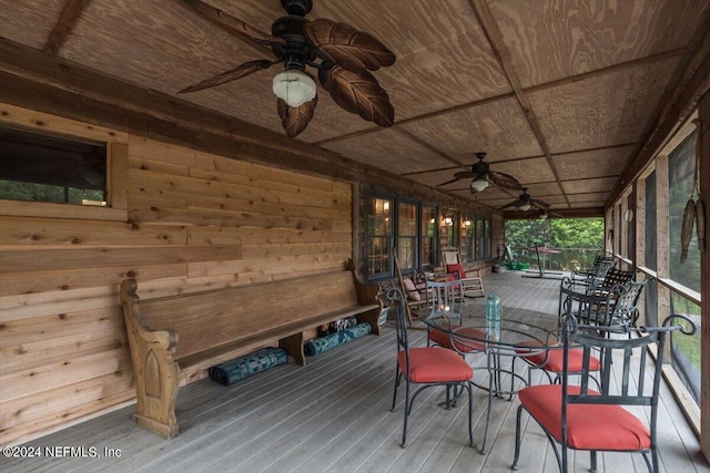 wooden terrace with ceiling fan