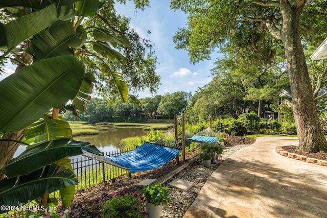 exterior space featuring a water view