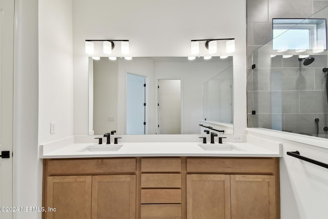 bathroom featuring vanity and walk in shower