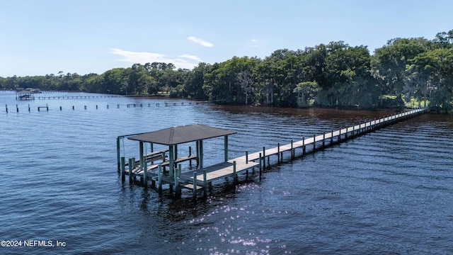 view of dock with a water view