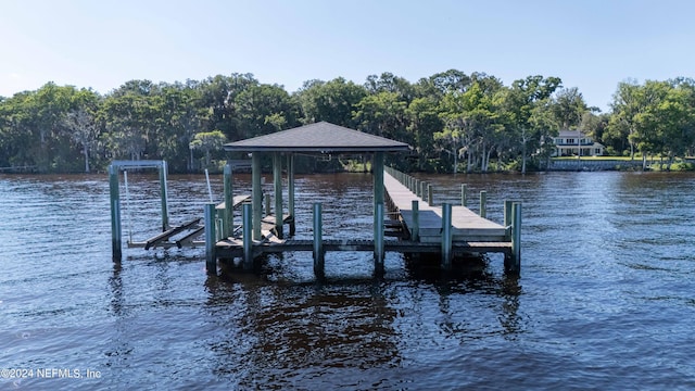 view of dock featuring a water view