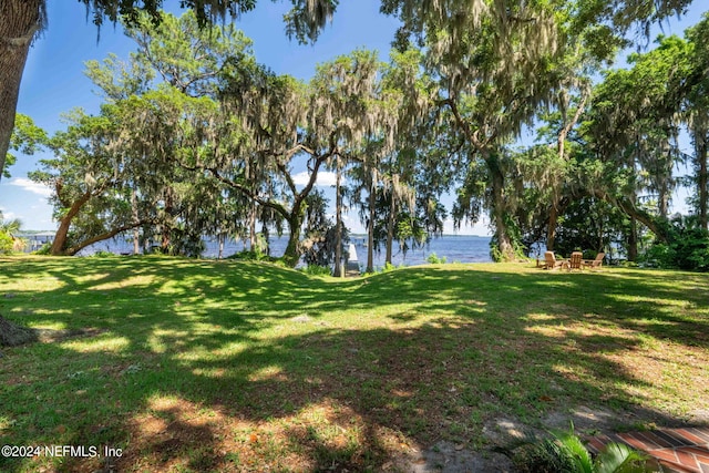 view of yard with a water view